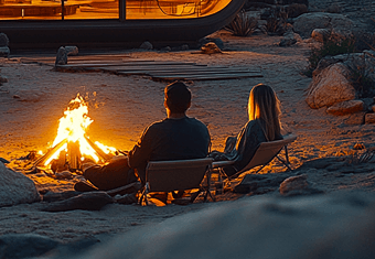 Couple by campfire